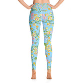High Waist Yoga Leggings in Blue Garden